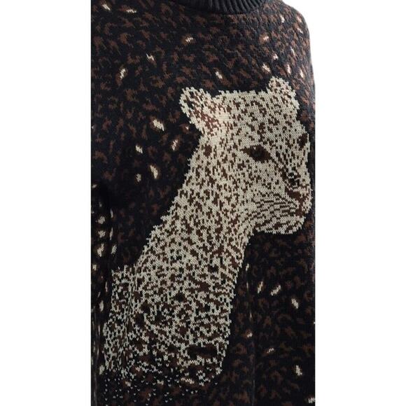 Vtg 90s Cheetah Sweater by Basic Editions XL Brown Turtleneck Sweater Cat Lady - Picture 2 of 4